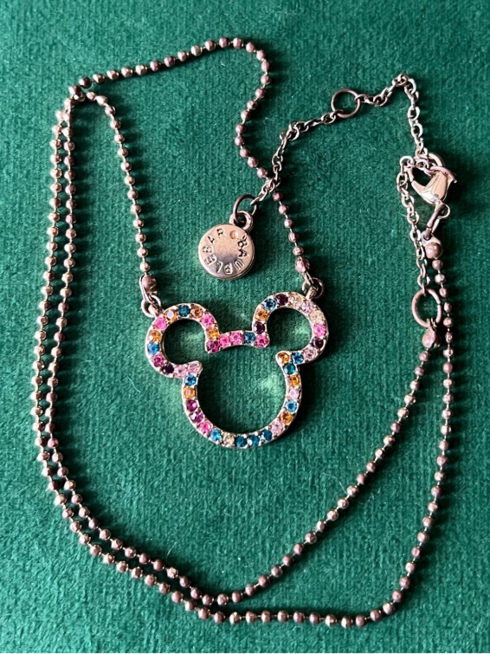 Disney BaubleBar Silver-Tone Mickey Pendant Necklace with Multicolored Stones
